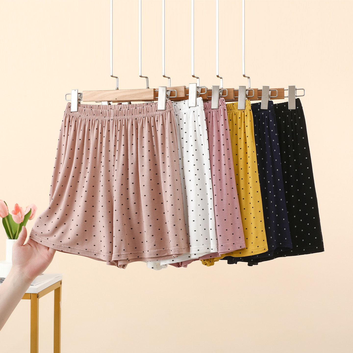 莫代尔圆点短裤女夏季新款外穿休闲裤高腰宽松显瘦阔腿裤薄款睡裤