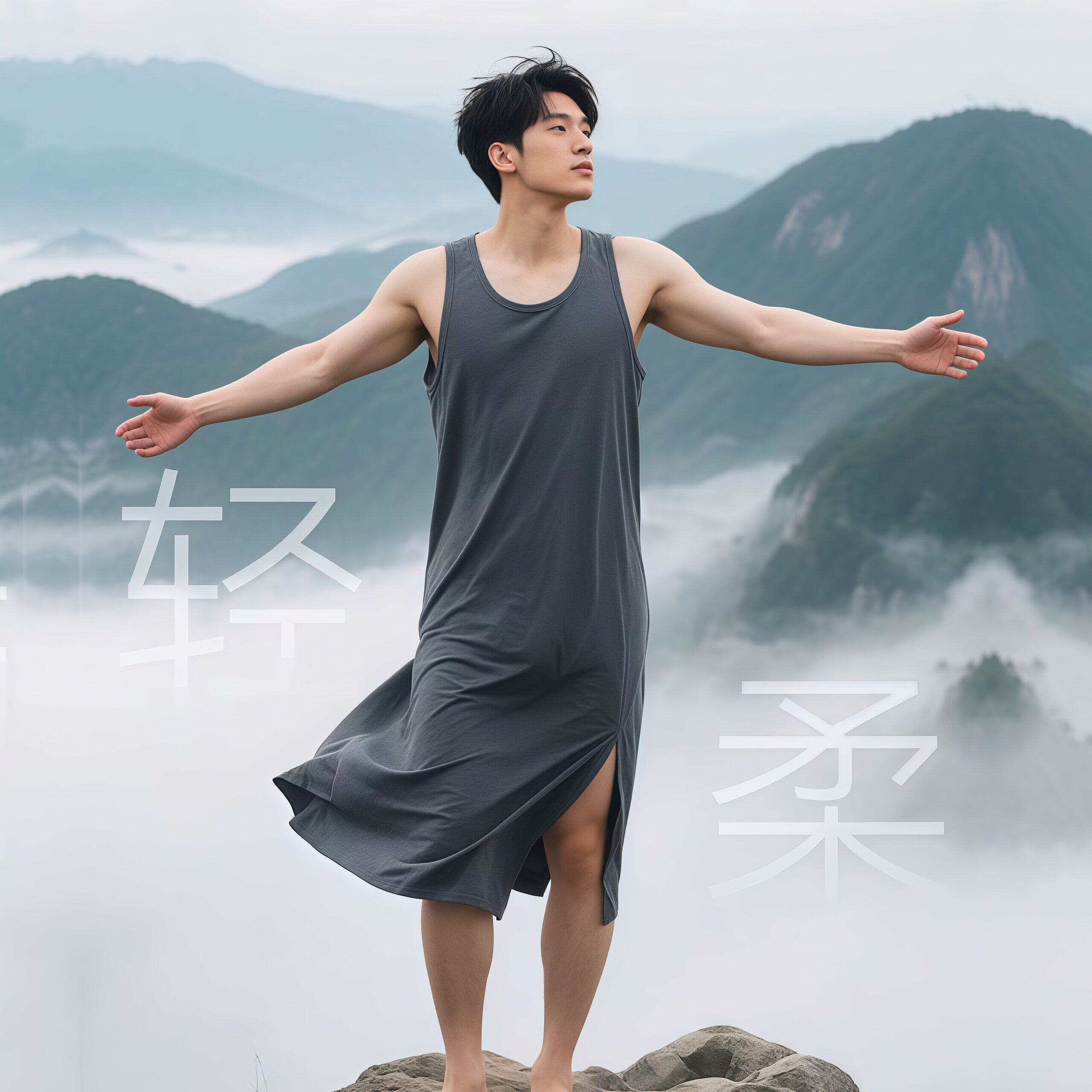 夏男士莫代尔睡衣宽松背心裙晨袍浴袍大码中长款无袖睡袍薄款睡裙