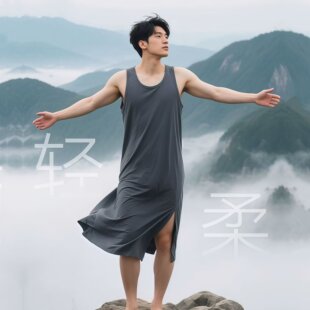 夏男士莫代尔睡衣宽松背心裙晨袍浴袍大码中长款无袖睡袍薄款睡裙