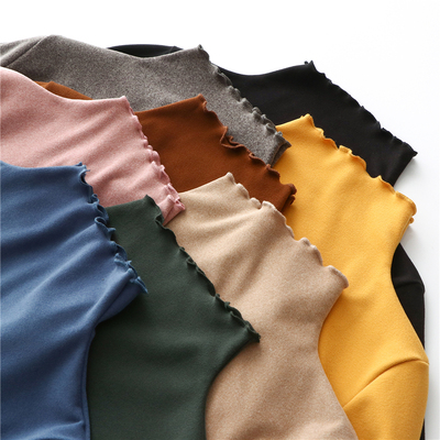 双面德绒木耳边打底衫女秋冬内搭半高领长袖大码休闲保暖磨毛上衣