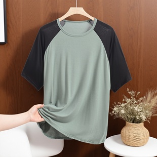 可外穿男士单件上衣睡衣夏季莫代尔新款短袖套头家居服爸爸装T恤