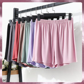 高腰阔腿休闲裤 纯色莫代尔短裤 胖mm薄款 松紧腰家居裤 女夏宽松睡裤