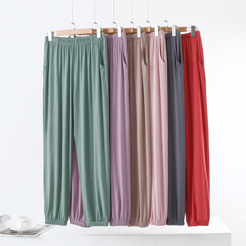 女夏季薄款带口袋家居裤小脚裤莫代尔束脚休闲裤瑜伽裤空调裤长裤