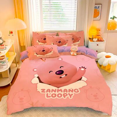 小海狸loopy全棉四件套卡通可爱学生宿舍纯棉床单被套床上三件套