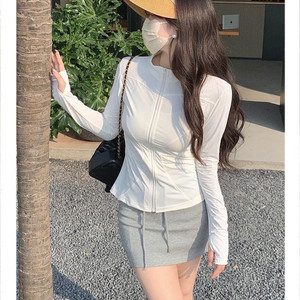 品彩立领修身防晒衣女夏白色防晒服防紫外线2025lulu紧身冰丝外套