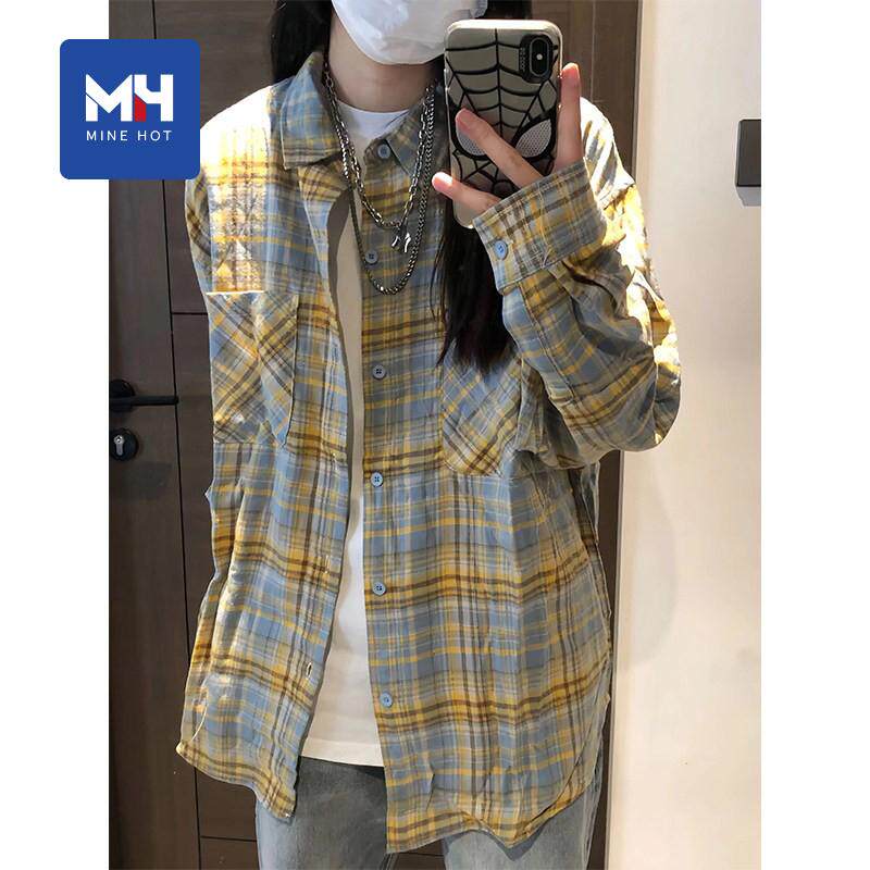 唐狮集团MH黄蓝格子长袖衬衫高级感cleanfit美式小众设计情侣外套