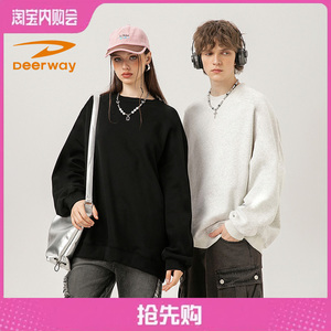 德尔惠重磅380g！时尚圆领套头美式高街情侣oversize重磅百搭上衣