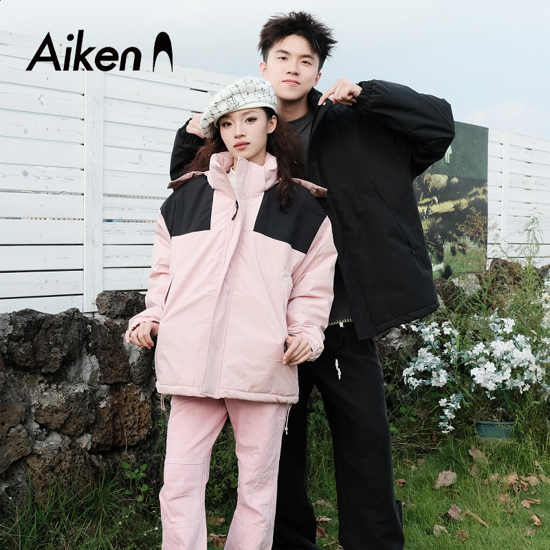 森马集团Aiken拼色防寒服冲锋衣棉服日系潮牌情侣加厚保暖棉服
