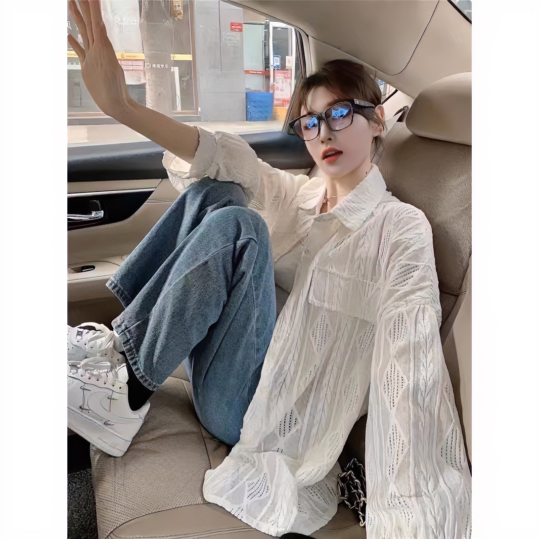 A #912新款休闲钩花镂空衬衣设计感小众女装显瘦衬衫上衣