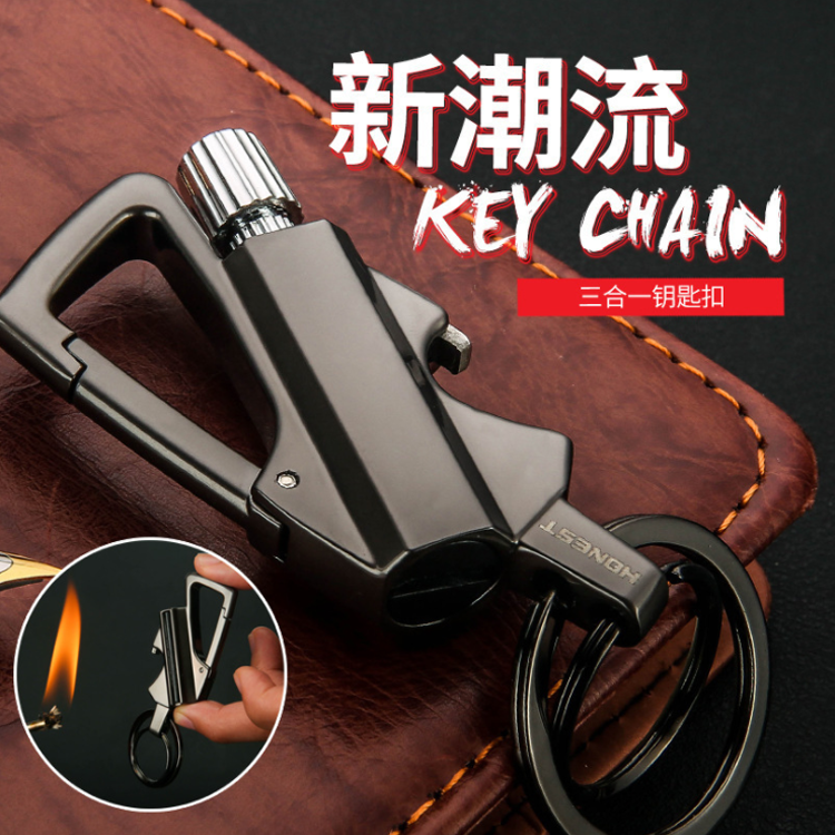 抖音火材万次火柴不锈钢煤油户外打火机迷你钥匙扣防风防水创意