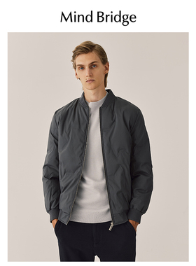 MB MindBridge百家好男士冬季棒球领羽绒服2025年纯色休闲外套