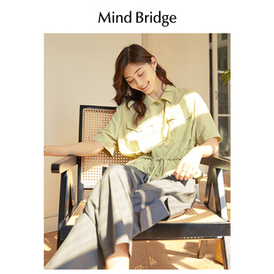 收腰系带衬衫 女士短袖 上衣 MindBridge夏季 翻领设计感衬衣工装