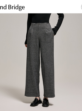 Mind Bridge2026新款格纹直筒裤春季宽松休闲裤女士通勤阔腿长裤