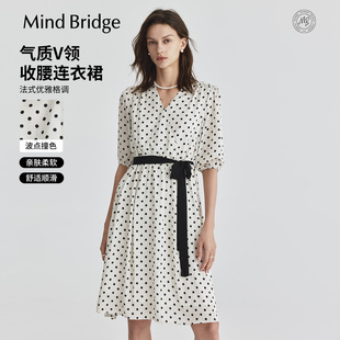 复古波点连衣裙女士收腰V领中长款 法式 裙子 Bridge2026年春季 Mind