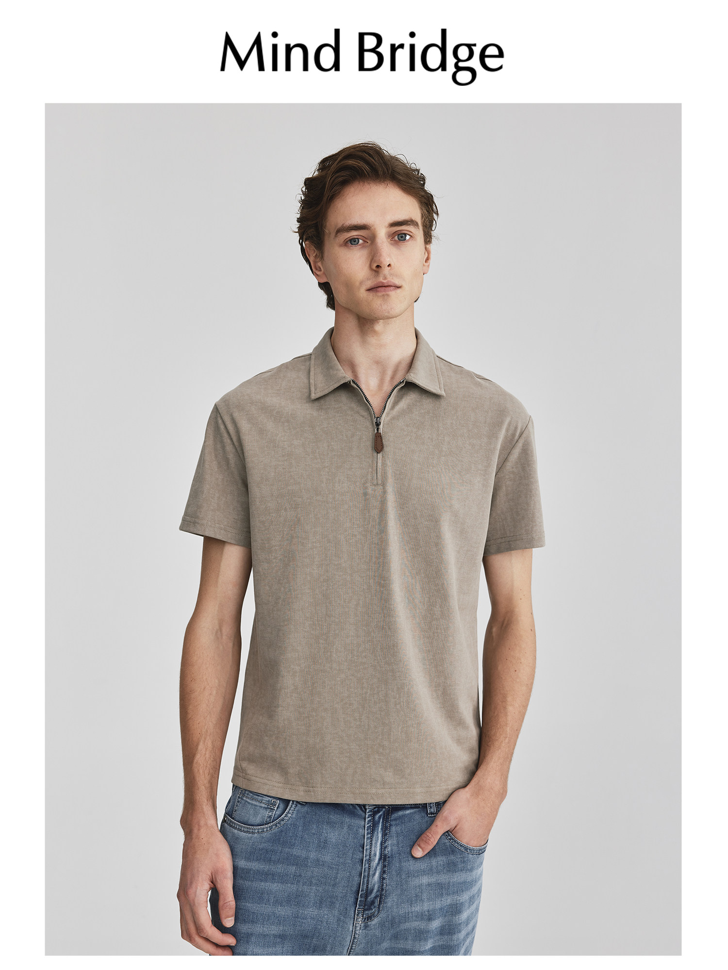 MINDBRIDGE SUMMER HALF ZIP CASUAL TOP MENS SHORT SLEEVE POLO SHIRT 2024 NEW SIMPLE BUSINESS T-SHIRT