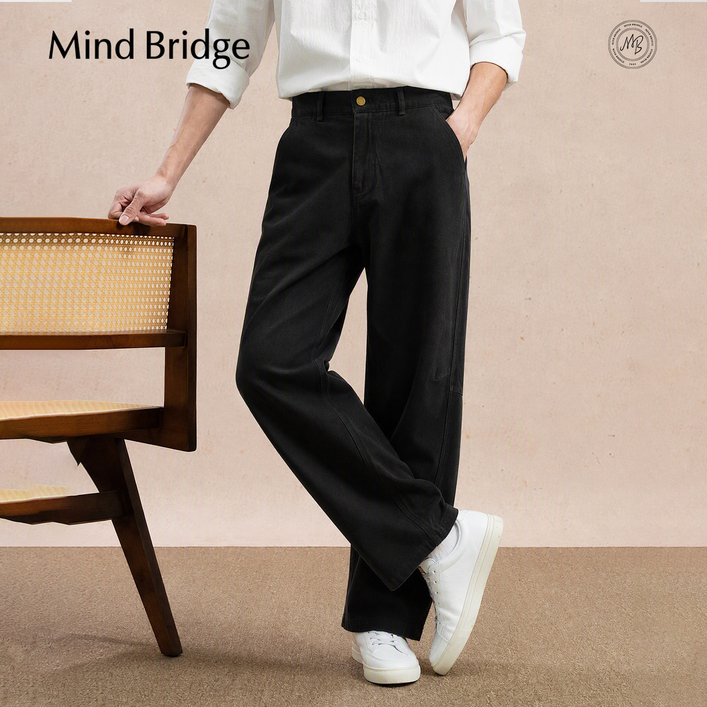 MindBridge【纯棉】2026年秋季宽松弯刀直筒休闲裤男士工装香蕉裤