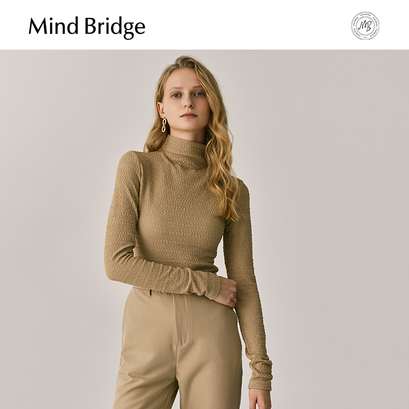 Mind Bridge2025新款肌理感打底秋季高领长袖T恤女士修身显瘦内搭