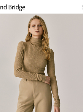 Mind Bridge2025新款肌理感打底秋季高领长袖T恤女士修身显瘦内搭