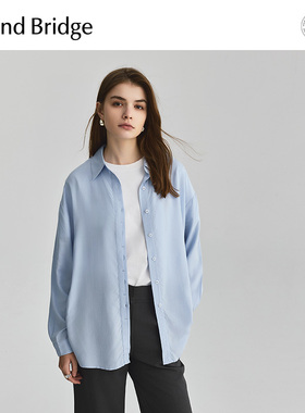 Mind Bridge女士宽松长袖衬衫秋季简约通勤蓝色衬衣气质休闲上衣