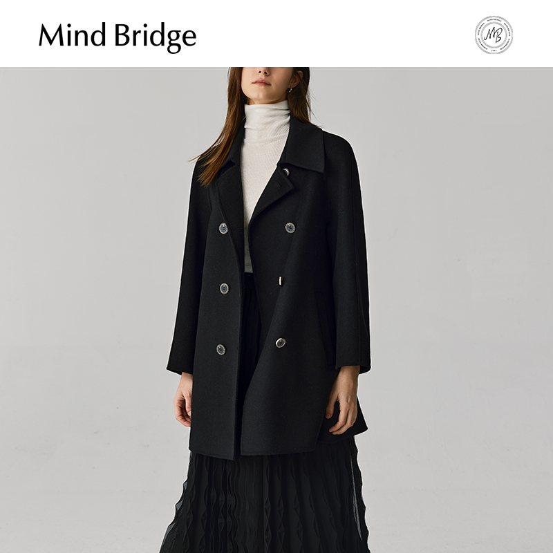 MB MindBridge百家好2024冬小翻领毛呢大衣女新款中