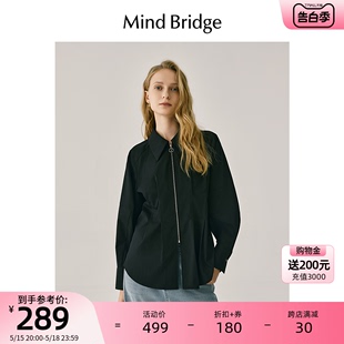 衬衫 春季 MindBridge百家好黑色设计感上衣收腰长袖 女拉链衬衣