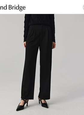 Mind Bridge秋季宽松显瘦直筒裤女士黑色通勤休闲裤2025新款长裤