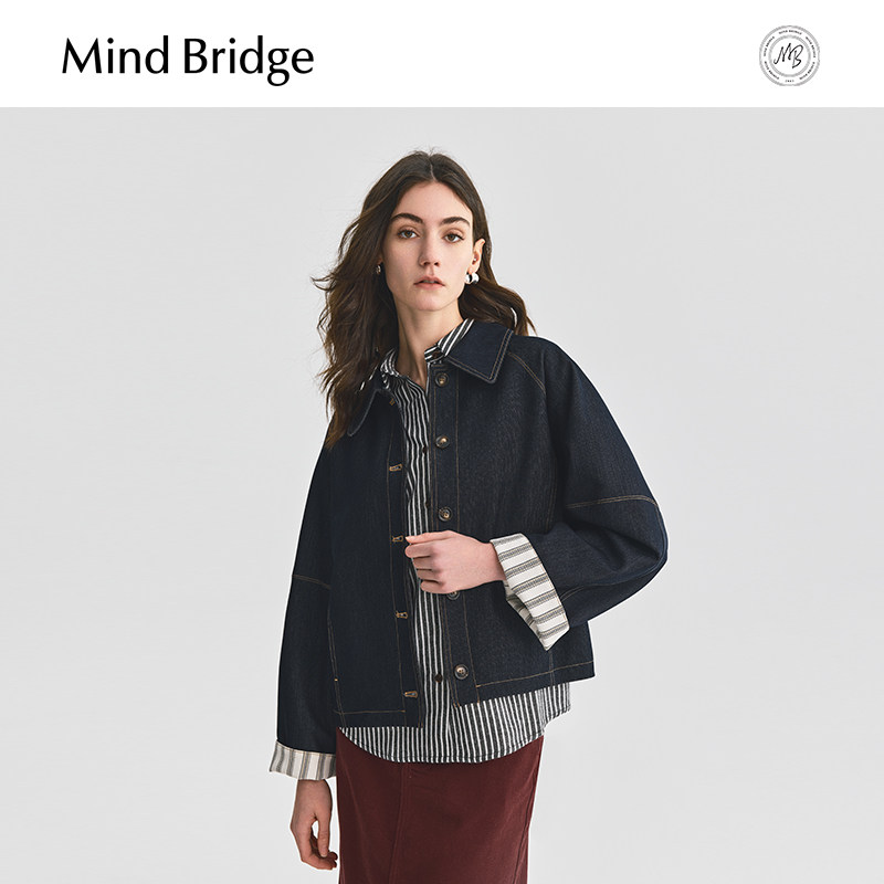 MindBridge2026新款韩系复古宽松牛仔外套春季设计感女士翻领夹克,女装/女士精品,短外套,淘宝优惠券,粉丝福利购,淘宝优惠卷