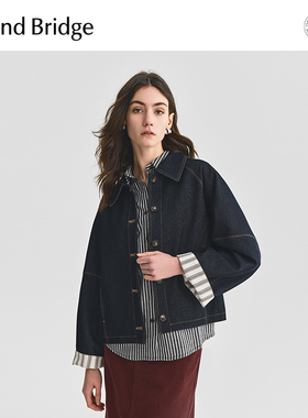 MindBridge2026新款韩系复古宽松牛仔外套春季设计感女士翻领夹克