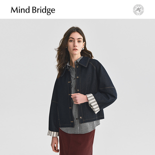 MindBridge2025新款 设计感女士翻领夹克 韩系复古宽松牛仔外套秋季
