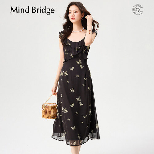 MindBridge蝴蝶印花收腰中长裙