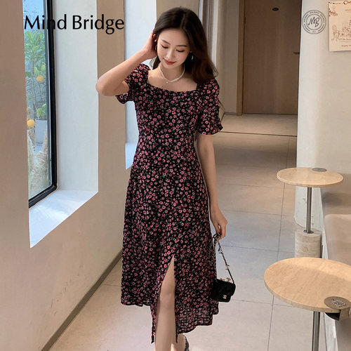 MindBridge方领泡泡袖碎花裙