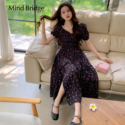 MindBridge方领收腰碎花裙