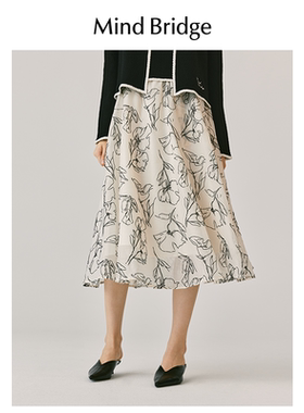 MB MindBridge2026年春季女气质A字印花裙显瘦半身裙法式优雅裙子