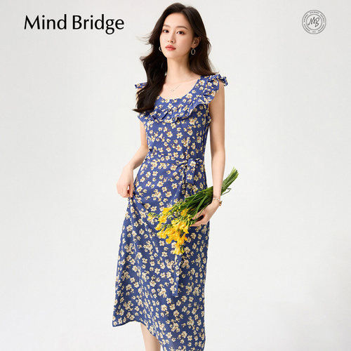 MindBridge小飞袖碎花吊带裙