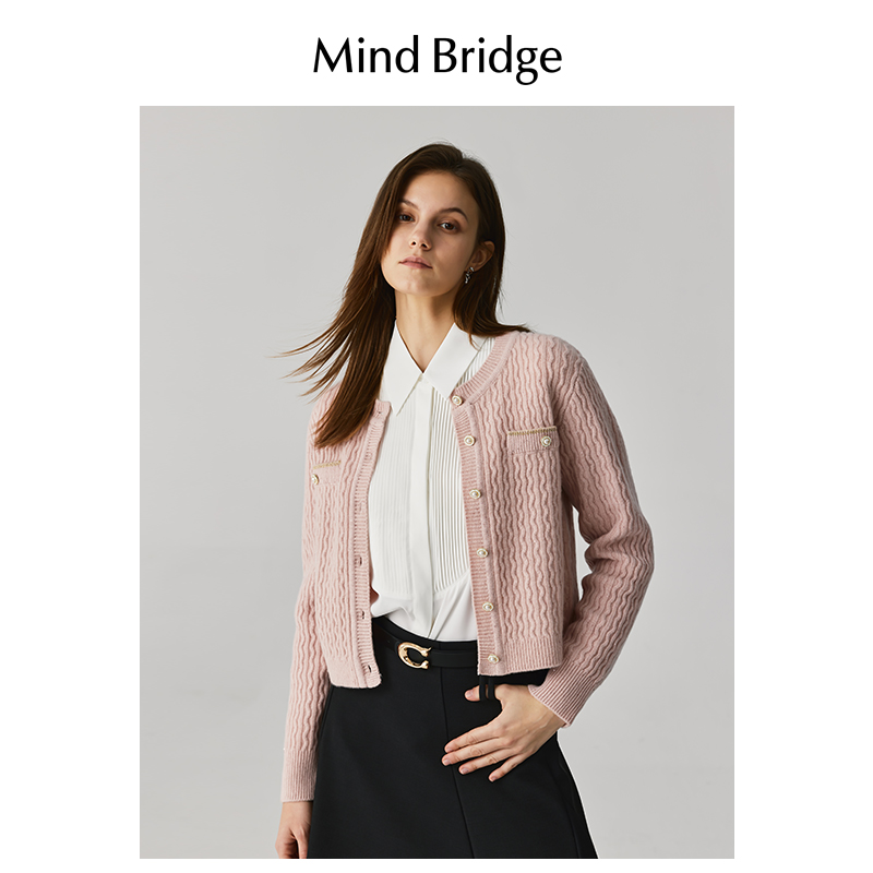 MindBridge春季马卡龙色系小香风羊毛衫女士针织开衫纯色圆