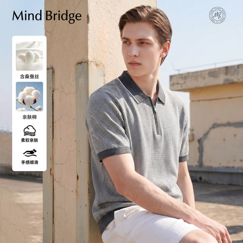 MindBridge撞色半拉链短袖Polo