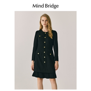 MB MindBridge秋季女士老钱风长袖裙子赫本风小黑裙小香风连衣裙