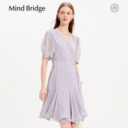 MindBridge法式波点V领连衣裙