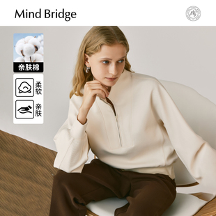 T恤设计感立领上衣 休闲长袖 Mind Bridge2025秋半拉链卫衣女士美式