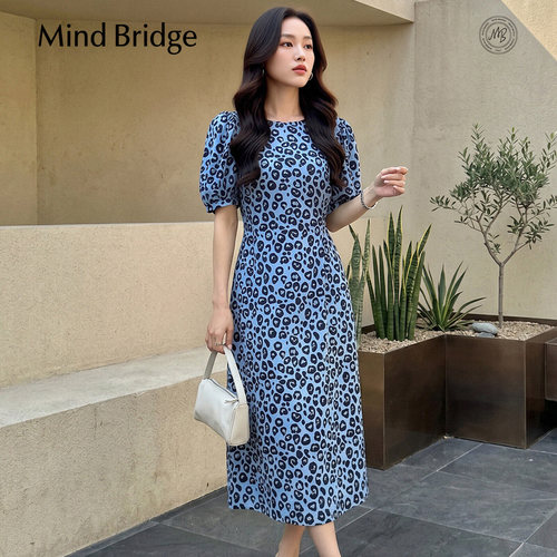 MindBridge复古豹纹圆领连衣裙