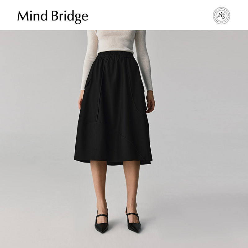 MB MindBridge女士复古半身裙2025新款工装中长款裙