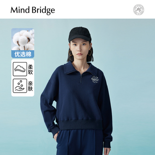长袖 Mind 半拉链卫衣女士美式 秋季 T恤运动套头上衣 Bridge2025新款
