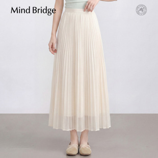 Mind Bridge女士百褶半身裙2026年夏季垂感网纱裙A字中长款裙子