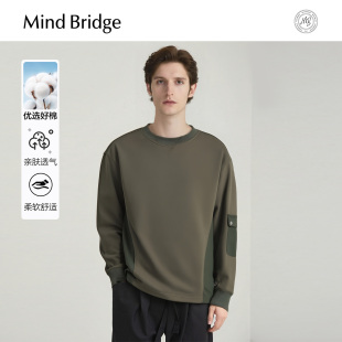 T恤 纯色拼接圆领卫衣休闲上衣2025秋设计感长袖 Mind Bridge男士