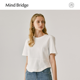 T恤女士纯色设计感百搭短款 拼接短袖 上衣 MindBridge2025秋季