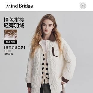 Mind Bridge2025年冬巴恩风宽松保暖外套女士撞色翻领轻薄羽绒服