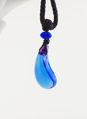 古法琉璃泪滴蓝色少女风小项链