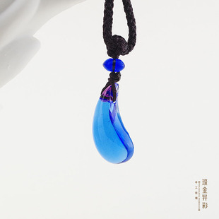 时雨 琉璃水滴泪滴吊坠小巧可爱蓝色小项链清新少女可爱挂件