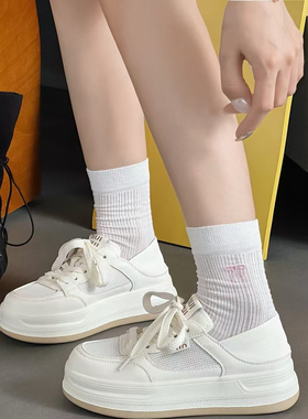 夏季新款艾小象211025网面圆头厚底百搭休闲轻便两穿板鞋小白鞋女