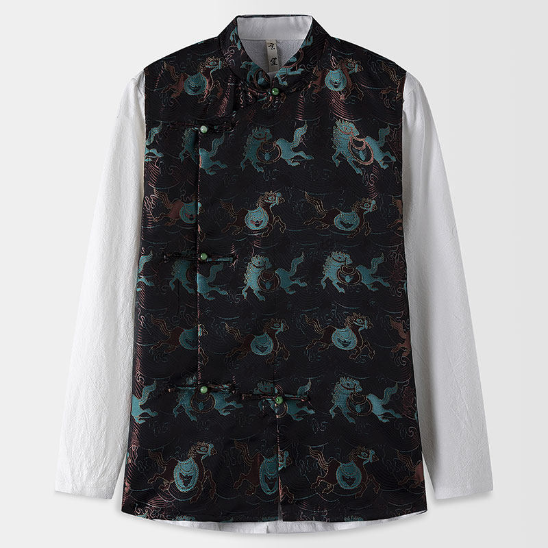 秋季中国风唐装斜门襟小马提花马甲立领男士中式复古改良盘扣坎肩,男装,唐装,淘宝优惠券,粉丝福利购,淘宝优惠卷